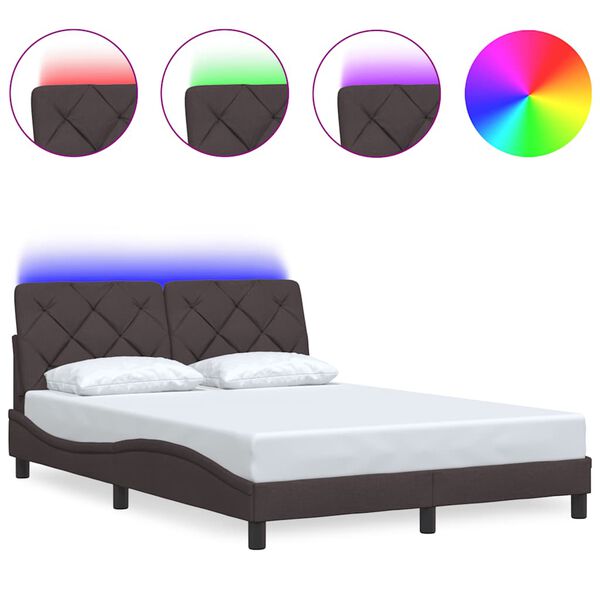vidaXL Bedframe met LED zonder matras 140x200 cm stof donkerbruin