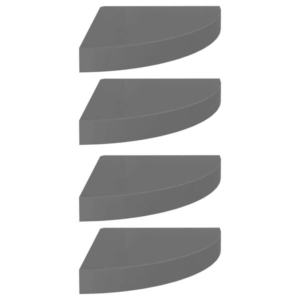 vidaXL Hoekschappen zwevend 4 st 25x25x3,8 cm MDF hoogglans grijs