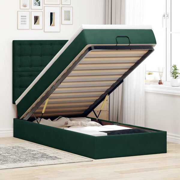 vidaXL Ottoman bed met matrassen en LED's 90x200cm fluweel donkergroen