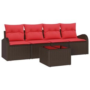 vidaXL Tuin Sofa Set met opslag 5 pcs Beige en Rood poly rattan