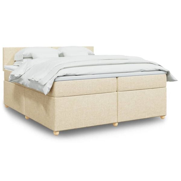 vidaXL Boxspring met matras stof cr&egrave;mekleurig 200x200 cm