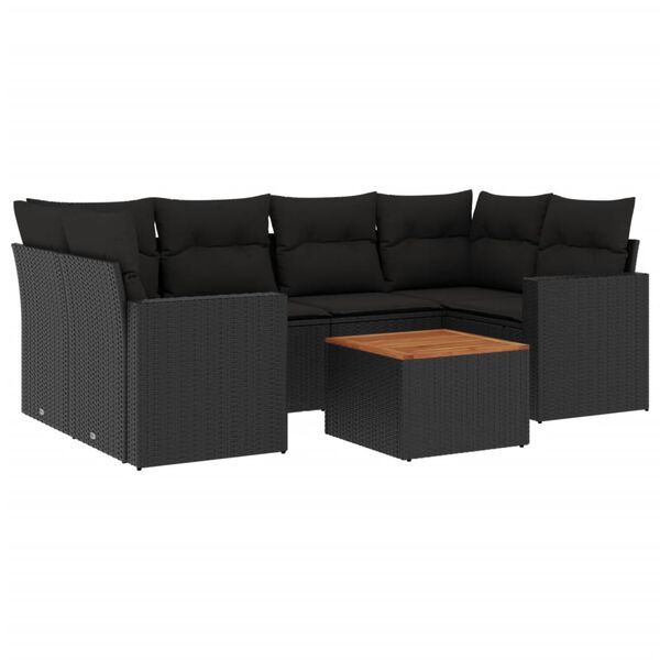 vidaXL 7-delige Loungeset met kussens poly rattan zwart