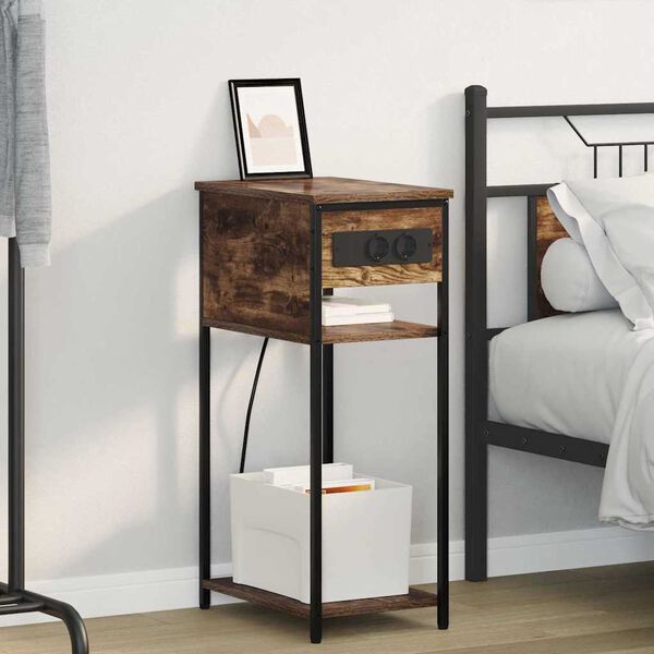 vidaXL Nachtkastje Gerookt eiken 41 x 28 x 76 cm Bewerkt hout