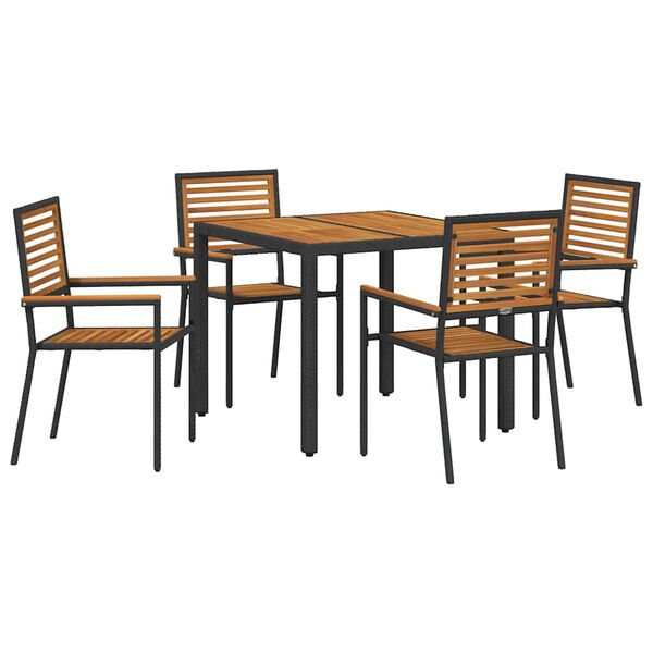 vidaXL Tuin Eetset 5 pcs Zwart en Hout 90 x 90 x 75 cm poly rattan