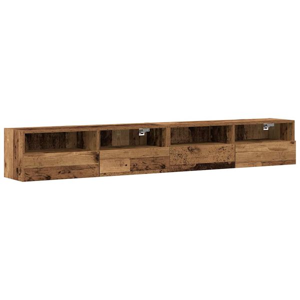 vidaXL TV Wandkast 2 pcs Oud Hout 100 x 30 x 30 cm Bewerkt hout