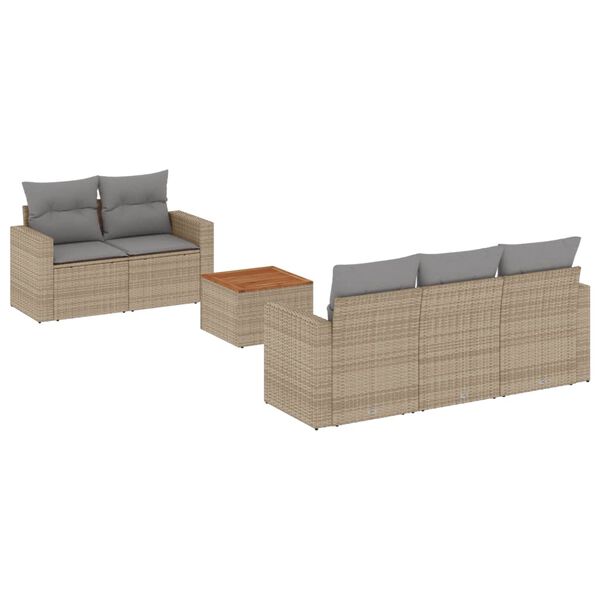 vidaXL 6-delige Loungeset met kussens poly rattan gemengd beige