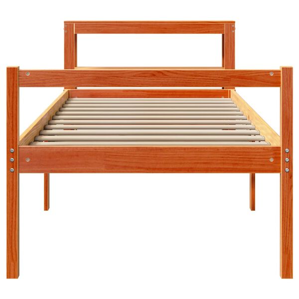 vidaXL Bedframe met hoofdbord massief grenenhout wasbruin 75x190 cm