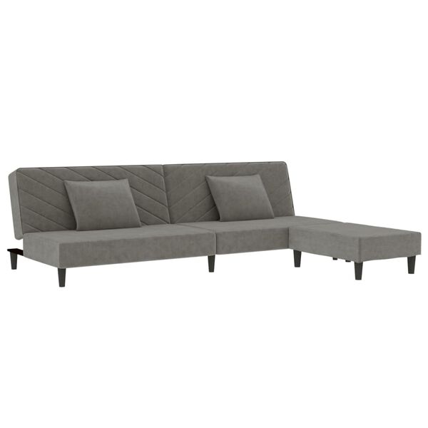 vidaXL Slaapbank 2-zits met 2 kussens en voetenbank fluweel lichtgrijs