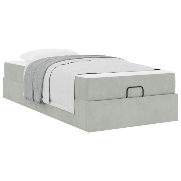 vidaXL Bedframe met matras met matras 2 pcs Lichtgrijs Fluweel