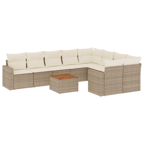 vidaXL 10-delige Loungeset met kussens poly rattan beige