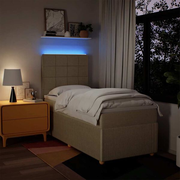 vidaXL Boxspring met matras stof cr&egrave;mekleurig 90x200 cm