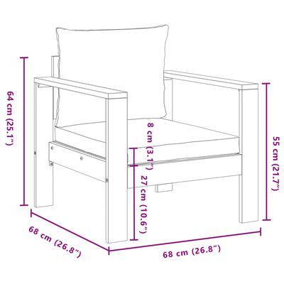 vidaXL 5-delige Loungeset met kussens massief acaciahout