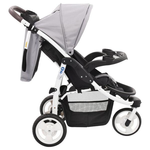 vidaXL Kinderwagen met 3 wielen grijs en zwart