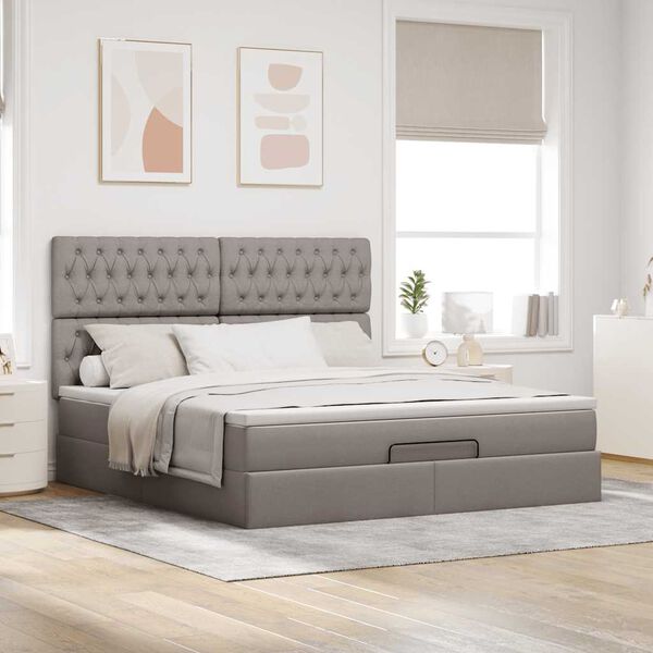 vidaXL Ottoman bed met matras 180x200cm stof taupe