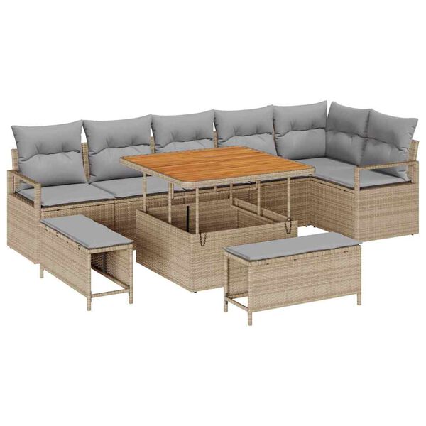 vidaXL Tuin Sofa Set met kussen met opslag 9 pcs Beige en Licht Grijs