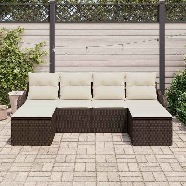 vidaXL Tuin Sofa Set met kussen 6 pcs Bruin en wit Poly riet