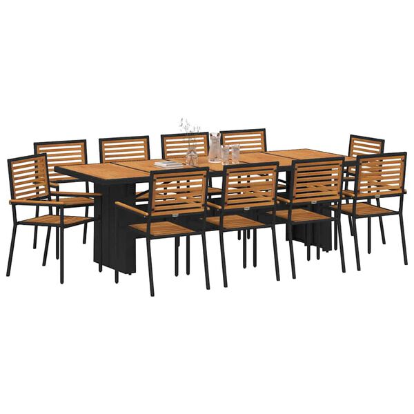 vidaXL Tuin eettafelset 11 pcs Zwart en Bruin poly rattan