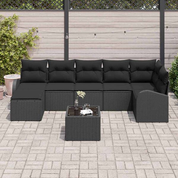 vidaXL Tuin Sofa Set met kussen 8 pcs Zwart Poly riet