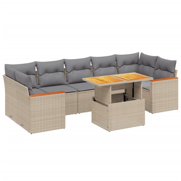 vidaXL 8-delige Loungeset met kussens poly rattan beige