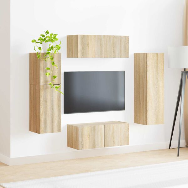vidaXL Tv-meubelset Wandgemonteerd 4 pcs Sonoma Eiken Bewerkt hout