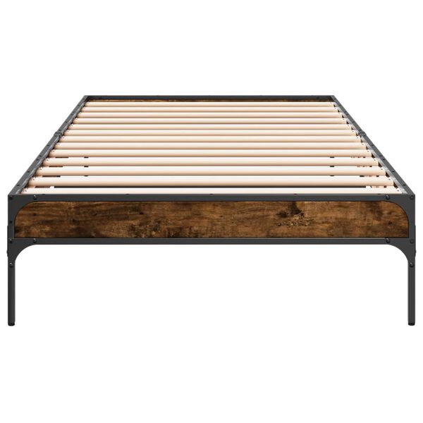vidaXL Bedframe bewerkt hout en metaal gerookt eikenkleurig 90x190 cm