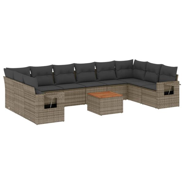 vidaXL 11-delige Loungeset met kussens poly rattan grijs