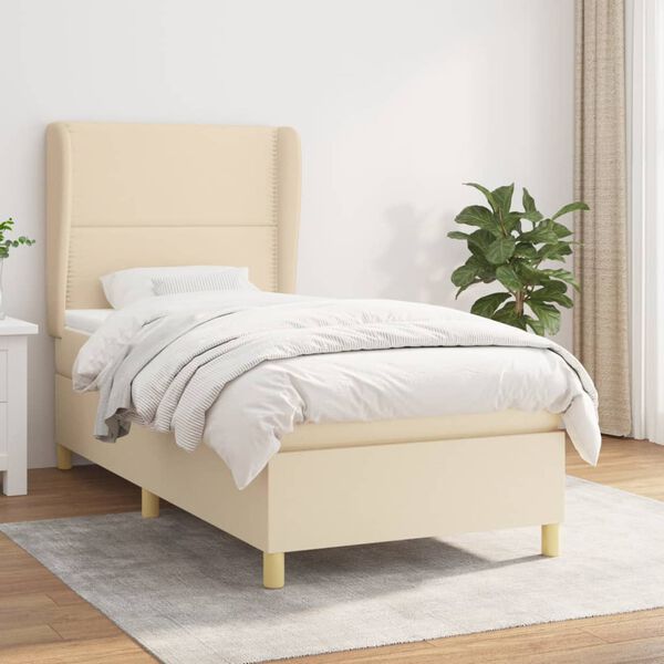 vidaXL Boxspring met matras stof cr&egrave;mekleurig 90x190 cm