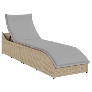 vidaXL Ligstoel inklapbaar met kussen opbergruimte poly rattan beige