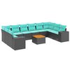 vidaXL 11-delige tuinbankset met kussens, zwart polyrotan