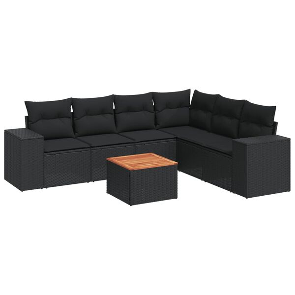 vidaXL 7-delige Loungeset met kussens poly rattan zwart