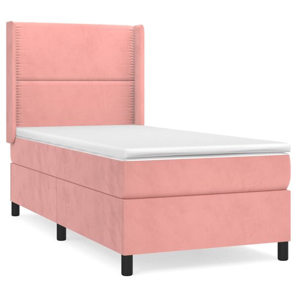 vidaXL Boxspring met matras fluweel roze 90x200 cm