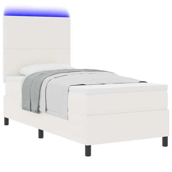 vidaXL LED Box Spring Bed Cr&egrave;me en Wit 100 x 200 cm Katoen Stof