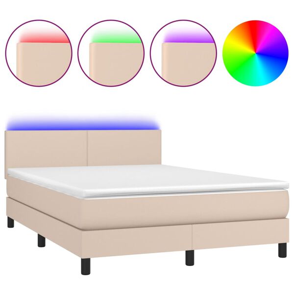 vidaXL Boxspring met matras en LED kunstleer cappuccinokleur 140x190cm