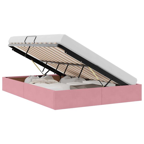 vidaXL Opslag bed met matras met hoofdeinde Roze 140 x 190 cm Fluweel
