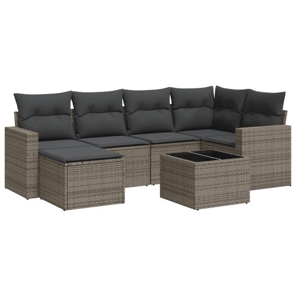 vidaXL 7-delige Loungeset met kussens poly rattan grijs