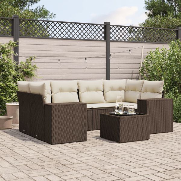 vidaXL 7-delige Loungeset met kussens poly rattan bruin