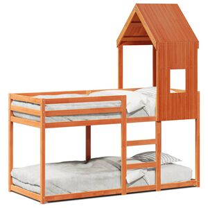 vidaXL Stapelbed met dak massief grenenhout wasbruin 80x200 cm