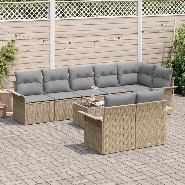 vidaXL Tuin Sofa Set met opslag 9 pcs Beige poly rattan