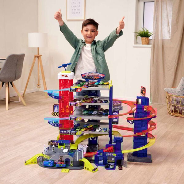 majoRETTE Speelgoedgarage Super Chase Center met 5 speelgoedvoertuigen