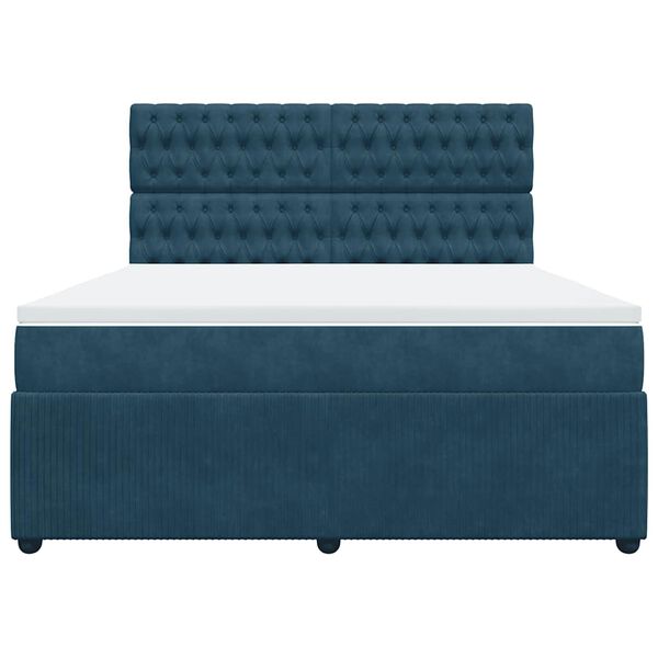 vidaXL Boxspring met matras fluweel donkerblauw 180x200 cm