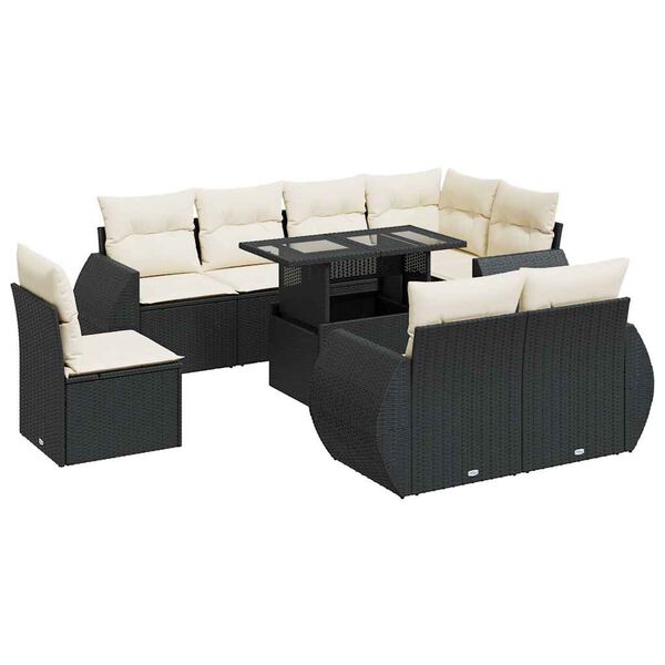 vidaXL 9-delige Loungeset met kussens poly rattan zwart