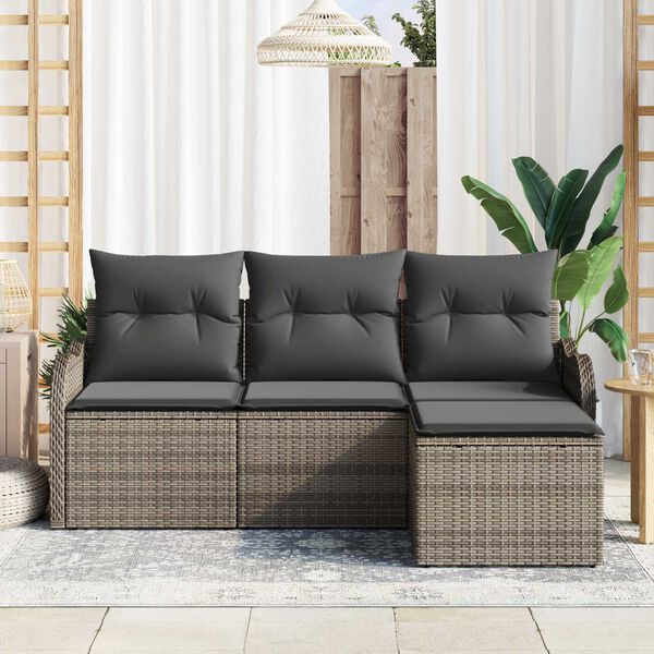vidaXL Tuin Sofa Set met kussen 4 pcs Grijs Poly riet
