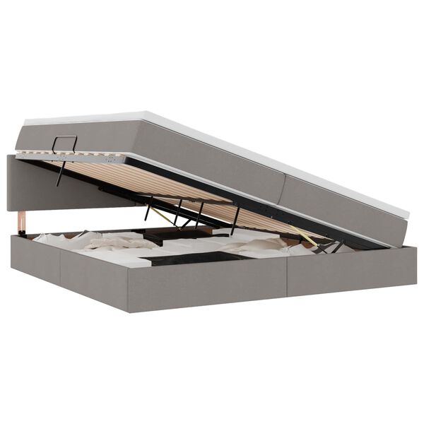 vidaXL Opbergbed met LED met matras Taupe 200 x 200 cm Polyester