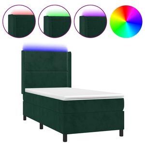 vidaXL Boxspring met matras en LED fluweel donkergroen 90x190 cm