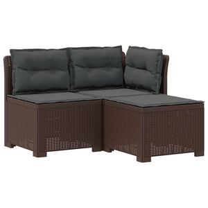 vidaXL 3-zits tuinbank met kussens in rattanlook PP Bruin