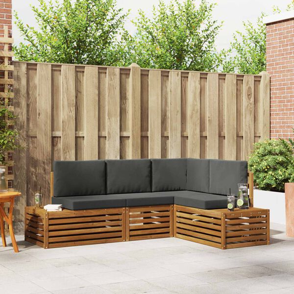 vidaXL Buiten bankenset met kussen 4 Stuk Natuurlijk en Antraciet