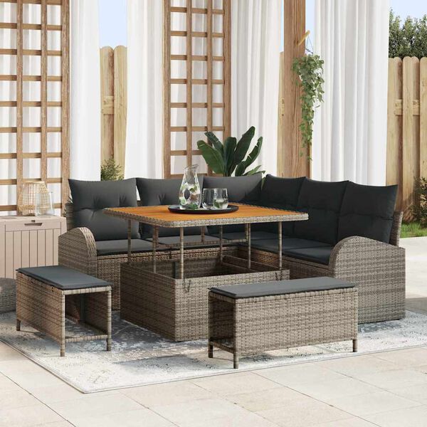 vidaXL Tuin Sofa Set met kussen met opslag met kussen 8 pcs Grijs