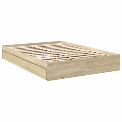 vidaXL Bedframe met lades bewerkt hout sonoma eikenkleurig 150x200 cm