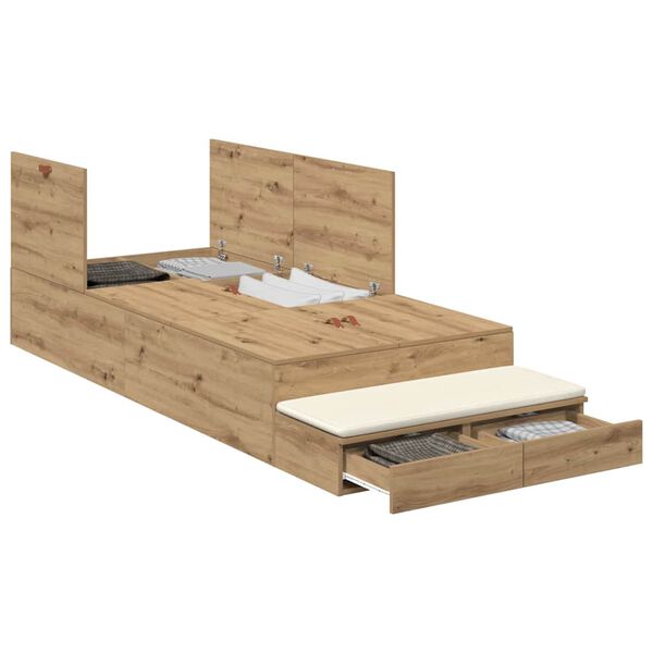 vidaXL Opbergbedframe met lade Artisan Eiken 90 cm Bewerkt hout