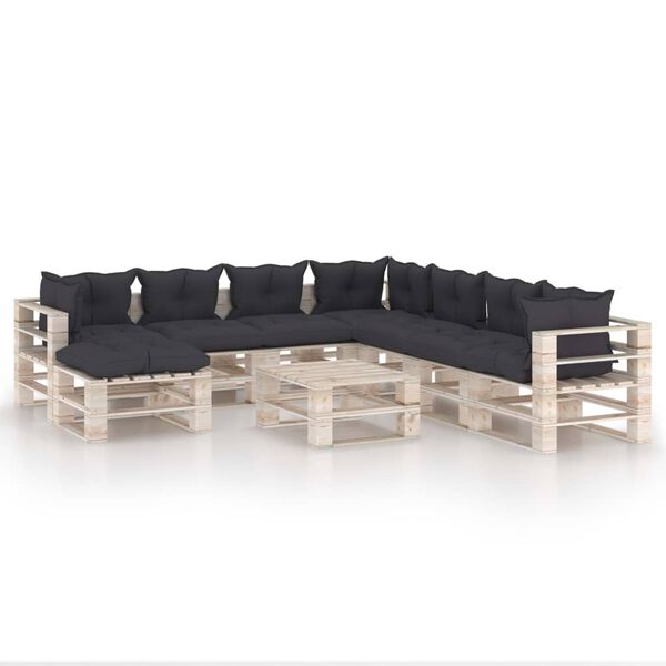 vidaXL 9-delige Loungeset met kussens pallet grenenhout
